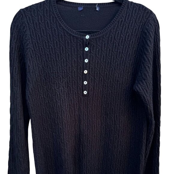 Express Vintage Y2K Womens Black Cable Knit Long Sleeve Button Henley Sweater S - Picture 2 of 9
